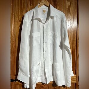NEW Linen Men's Guayabera 4-Pocket White Long Sleeve Shirt